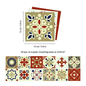 24 Pieces 15x15cm Bahia Burnt Orange Beige Moroccan Tile Stickers