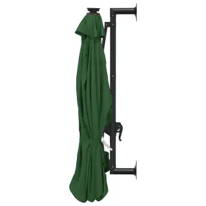 Berkfield Wall-mounted Parasol with LEDs and Metal Pole 300 cm Green