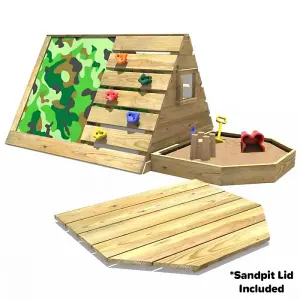 Rebo Mini Wooden Climbing Pyramid Adventure Playset - Den and Slide - Camo