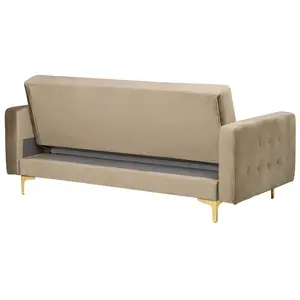 3 Seater Sofa ABERDEEN Sand Beige Velvet