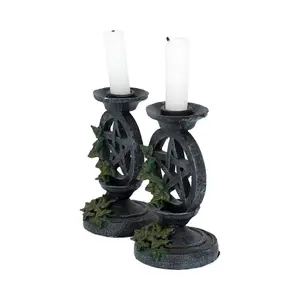 Pair of Aged Ivy Pentagram Candlestick Holders - Nemesis Now