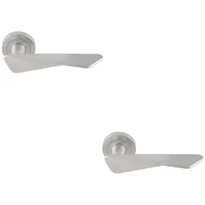 2 PACK - Premium Angle Twist Door Handle Set - Satin Chrome Designer Lever on Round Rose