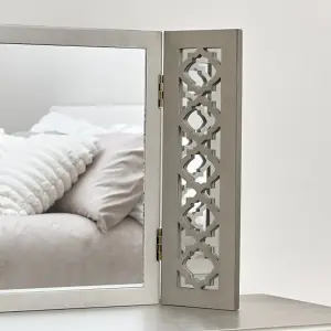 Melody Maison Silver Mirrored Lattice Triple Mirror - Sabrina Silver Range