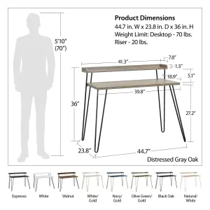 Haven Retro Desk with Riser in Distressed Grey Oak