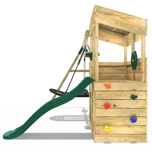 Rebo Wooden Lookout Tower Playhouse with 6ft Slide & Swings - Yosemite