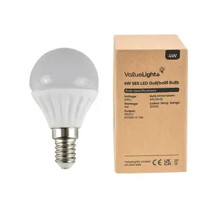 ValueLights Pack of 2 4w LED SES E14 Golfball Energy Saving Long Life Light Bulbs 3000K Warm White