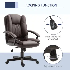 HOMCOM Swivel Executive Office Chair Mid Back PU Leather Chair w/ Arm, Brown