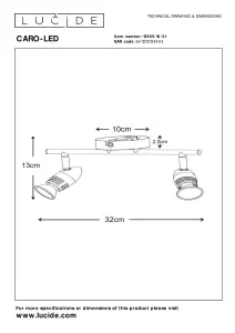 Lucide Caro-Led Modern Twin Ceiling Spotlight - LED - GU10 - 2x5W 2700K - White