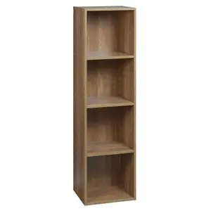 URBNLIVING Height 106cm 4 Shelf Wooden Bookcase Shelving Colour Oak Display Storage Shelf Unit Shelves