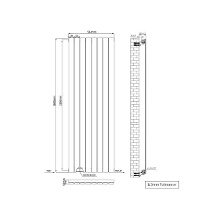 Rinse Bathrooms Vertical Radiators 1600x544mm Flat Panel Column Designer Radiator Black Single Radiators Central Heating