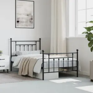 Berkfield Metal Bed Frame with Headboard and Footboard Black 100x190 cm