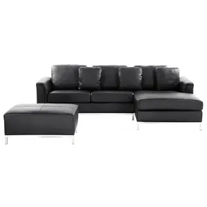 Left-Hand Corner Sofa with Ottoman OSLO Black Leather Left Hand