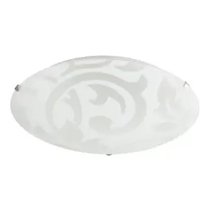 Traditional Frosted White Floral Circular Glass IP20 Flush Ceiling Light Fitting