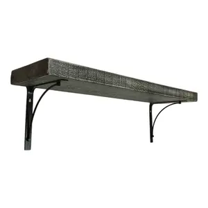 Solid Wood Handmade Rustical Shelf Monochrome 225mm 9 inch with Black Metal Bracket BOW Length of 200cm