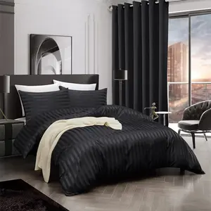 Microfiber Striped Duvet Cover Set with Pillowcases Black / Double Duvet Cover + 2 Standard Pillowcases