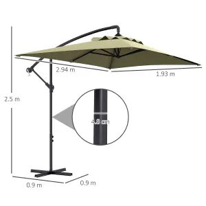 Outsunny 3 m Cantilever Parasol with Cross Base, Crank Handle, 6 Ribs, Beige