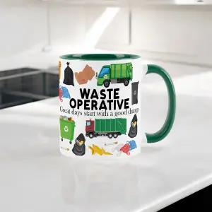 Waste Operative Mug - Humorous Bin Man Worker Funny Novelty Gift - Tea/Coffee Hot Drinks Green Ceramic Cup Present