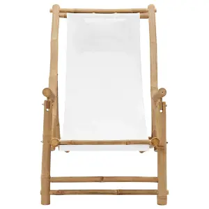 Berkfield Deck Chair Bamboo and Canvas Cream White