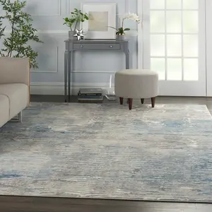 Grey Blue Modern Easy to Clean Abstract Rug for Living Room, Bedroom - 160cm X 221cm