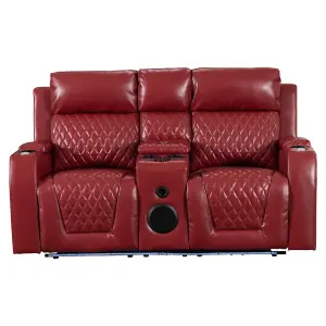 2 Seater Recliner Cinema Sofa with Massage and Speakers in Red Aire Leather - Venice Series One