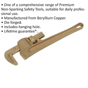 350mm Adjustable Pipe Wrench - Non-Sparking Beryllium Copper with 65mm Jaw Capacity