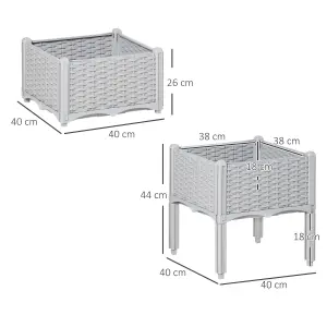 Outsunny 2-pieces Elevated Flower Bed Vegetable Herb Planter Plastic, Grey