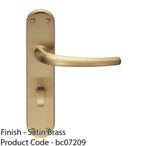 Rounded Sleek Bathroom Latch Door Handle - Satin Brass Lever On Backplate