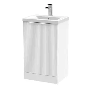 Fluted 500mm Free-standing Single Vanity Unit Satin White