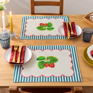 Wylder Nature Strawberry Stripes Set of 4 Indoor/Outdoor Placemats