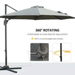 Outsunny 3(m) Garden Banana Parasol Patio Cantilever Hanging Umbrella Dark Grey