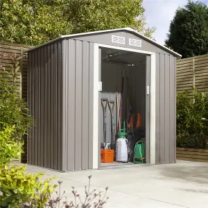 6 x 4 Double Door Metal Apex Shed (Light Grey)