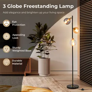 Costway Modern Floor Lamp Metal Standing Tree Light 3 Glass Globe Hanging Lampshade E27