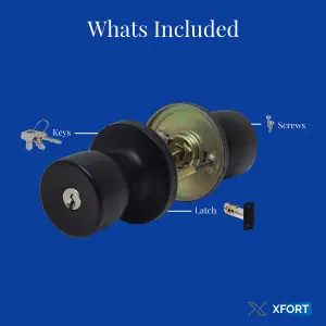 XFORT Tulip Entrance Knob Set Matt Black, Door Knob with Lock