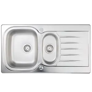 Liquida LSS150 1.5 Bowl Reversible Inset Stainless Steel Kitchen Sink With Waste