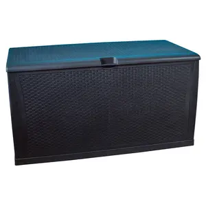 Black Rattan Style Outdoor Storage Box - Weatherproof Storage Chest for Garden Equipment - H63 x W120 x D61cm, Large 461L Capacity