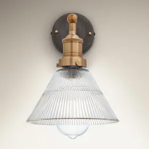 Industville Brooklyn Glass Funnel Wall Light, 7 Inch, Brass Holder