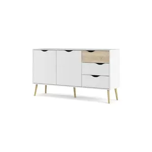 Brooke-Love Sideboard With Two Doors And Three Drawers, Measurements 147 X 81 X 39 Cm White/Oak