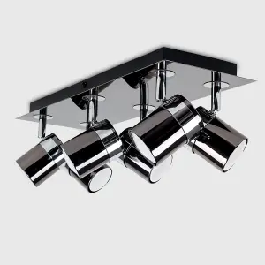 ValueLights Rosie Modern Rectangular 6 Way Adjustable Ceiling Spotlight In Black Chrome Finish