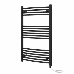 Rinse Bathrooms Electric Heated Towel Rail Curved Black Bathroom Towel Radiator 1000x600mm - 600W