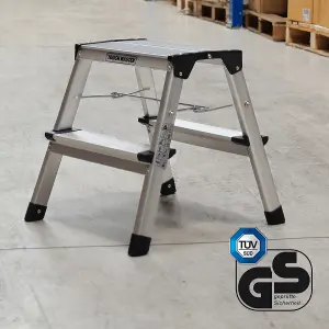 TOUGH MASTER Folding Step Ladder Double-Sided 2 Step Aluminium Step Stool with Anti-Slip Feet - 150 Kiliograms (TM-FSS2)