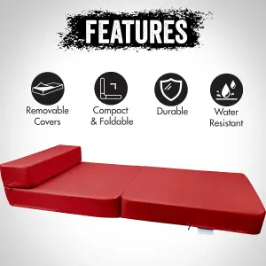 Fold Out Single Z Bed Futon Sofa Chair Mattress - Red