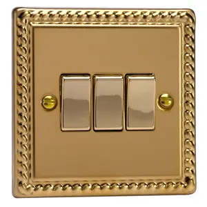 Varilight 3-Gang 10A 1- or 2-Way Rocker Switch Georgian Brass