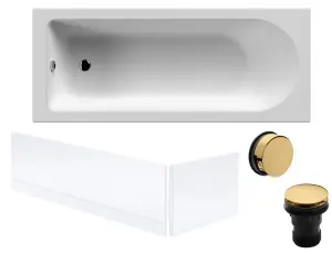 Round Single Ended Bath, Panels and Brushed Brass Waste - 1700 x 700mm