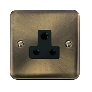 Curved Antique Brass 1 Gang 5A Round Pin Socket - Black Trim - SE Home