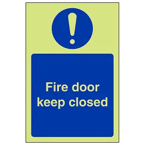 Fire Door Keep Closed Safety Sign - Glow in the Dark - 100x150mm (x3)