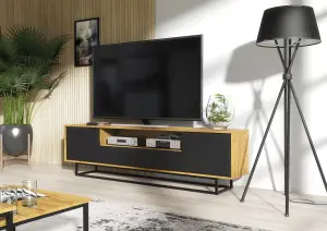 Rift Loft TV Unit 200cm Industrial Dark Oak & Black Matt Doors - Creative Furniture