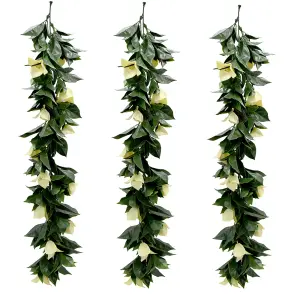 Pack of 3- Artificial Hanging Plants Vines Leaves - 60cm Long Each - Realistic Foliage - Indoor / Outdoor