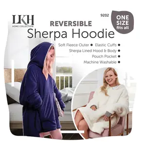 Hoodie Blanket Reversible Oversized Ultra Plush Sherpa Giant Hooded Sweatshirt - Blue