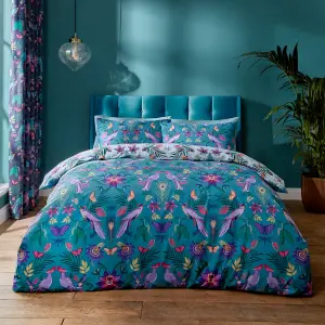 Catherine Lansfield Bedding Mya Tropical Floral Reversible Duvet Cover Set Duck egg Blue