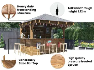 Dunster House Garden Bar 3 x 3 metres Wooden Outdoor Pub Shed Gazebo Leviathan (Back Walled)